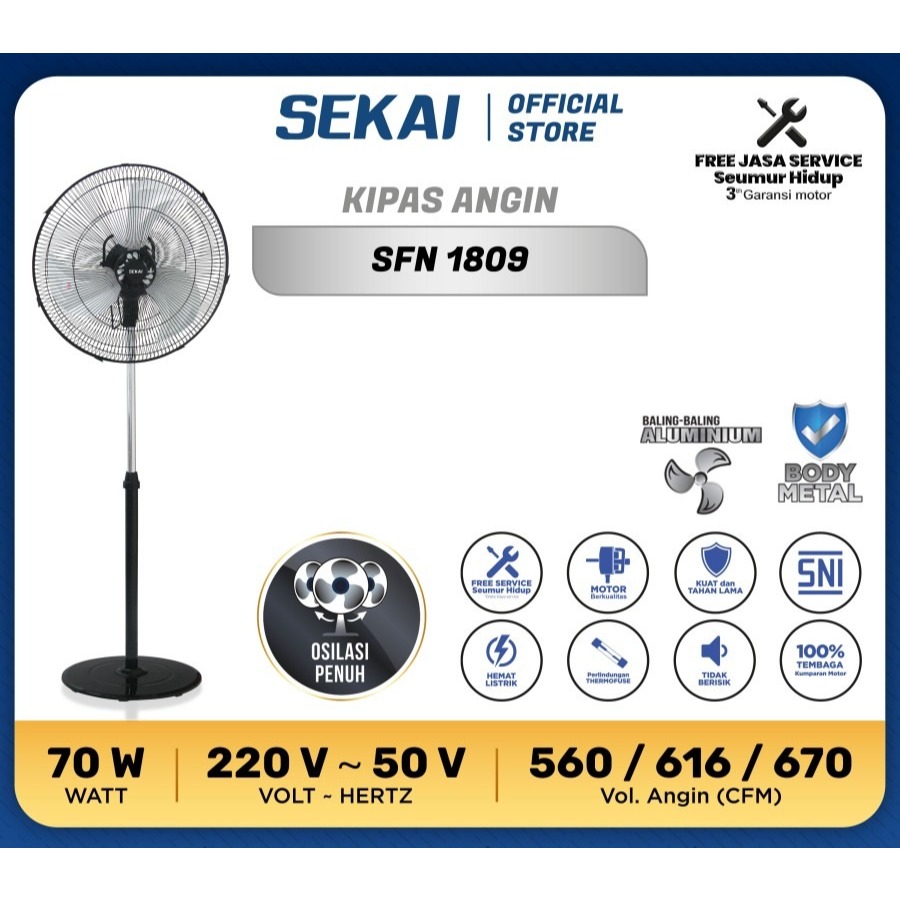 SEKAI Kipas Angin Berdiri 18 Inch - SFN 1809 - 100% ORI