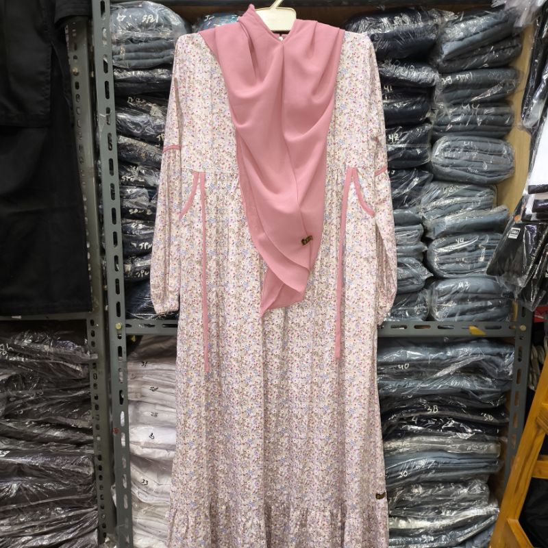 gamis muslim anak tanggung/remaja kembang katun jepang