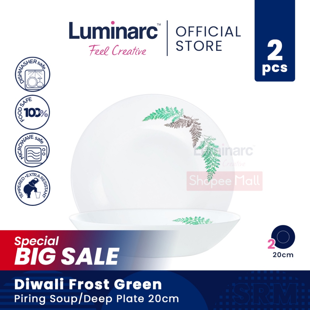 LUMINARC Piring Soup/Deep Plate Diwali Frost Green 20cm - 2pcs