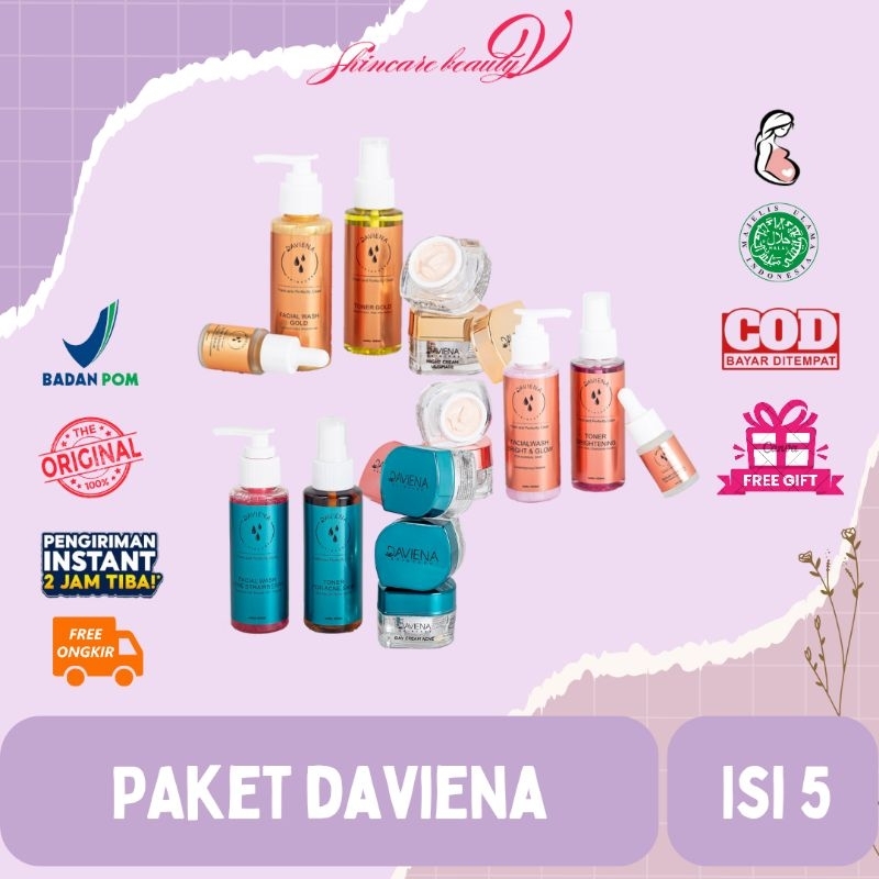 DAVIENA SKINCARE - Paket wajah Daviena Series Gold Glowing Acne isi 5 ORIGINAL