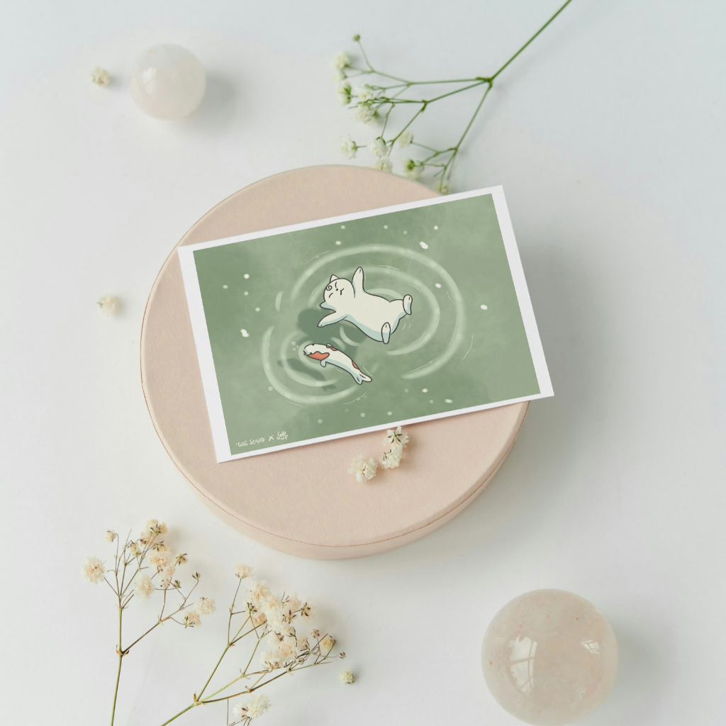 

[Tis'i] Postcard Pus & Koi "Danau" | Surat Koleksi Kado Souvenir (A6)