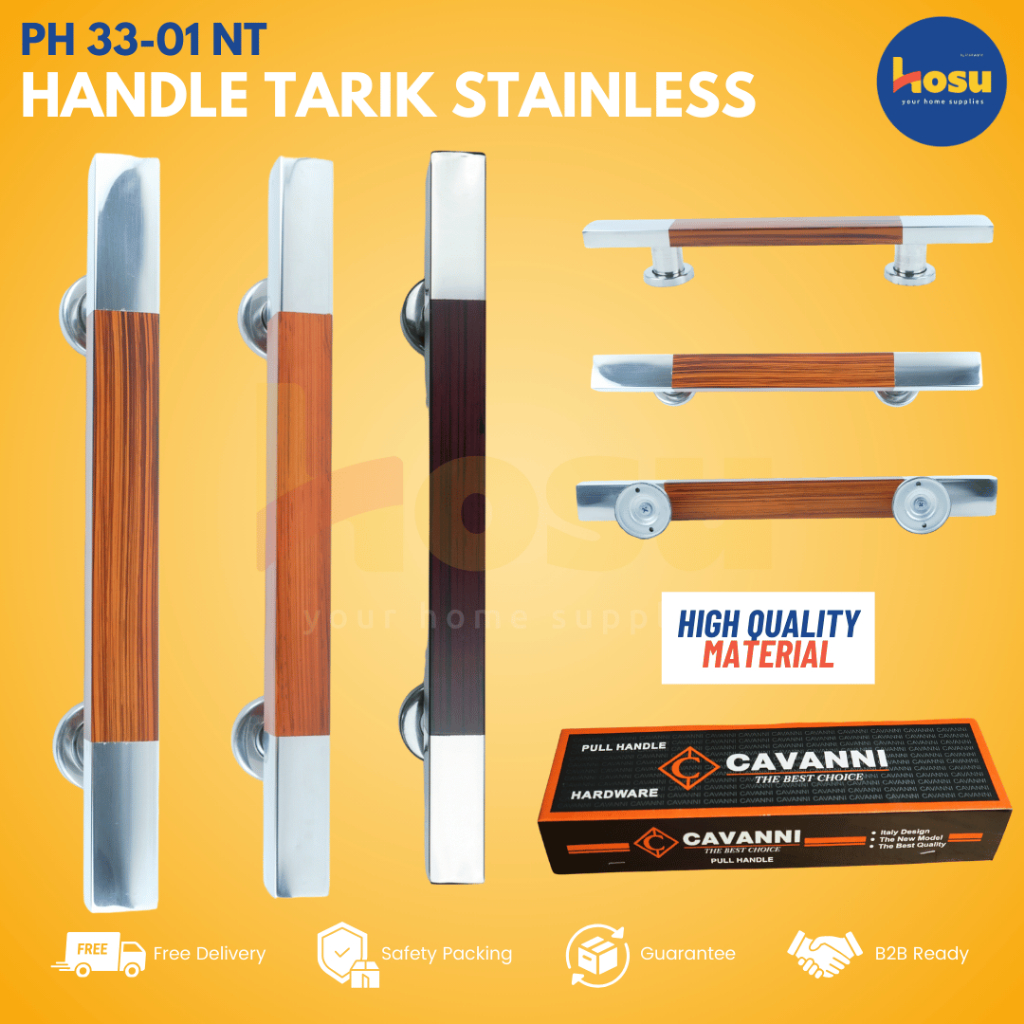 CAVANNI Pull Handle Pintu Rumah 33 45 cm Stainless Steel Motif Kayu Realistis - Gagang Pintu Tarik D