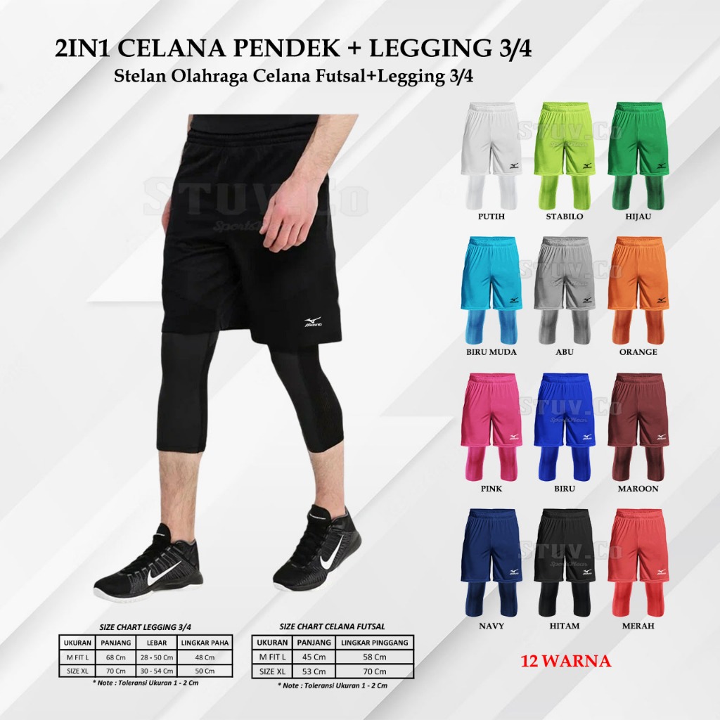 SETELAN 2IN1 CELANA PENDEK DRYFIT LEGGING BASELAYER 3/4 OLAHRAGA VOLI SEPEDA SENAM ATAU AKTIVITAS LA