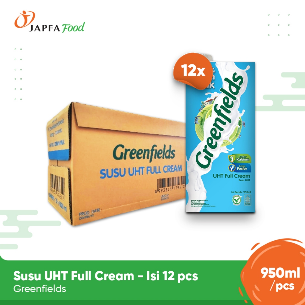 

Greenfields Susu UHT Full Cream 950ml - Paket isi 12 -100% Fresh Milk dari Greenfields Farm