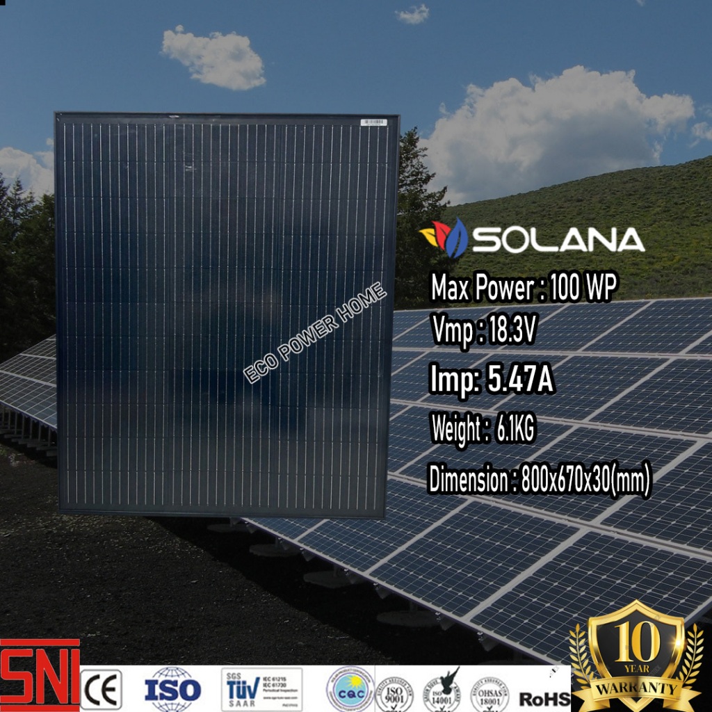 SOLANA SOLAR CELL/PANEL SURYA/SOLAR PANEL MONOCRYSTALLINE 12V 100WP