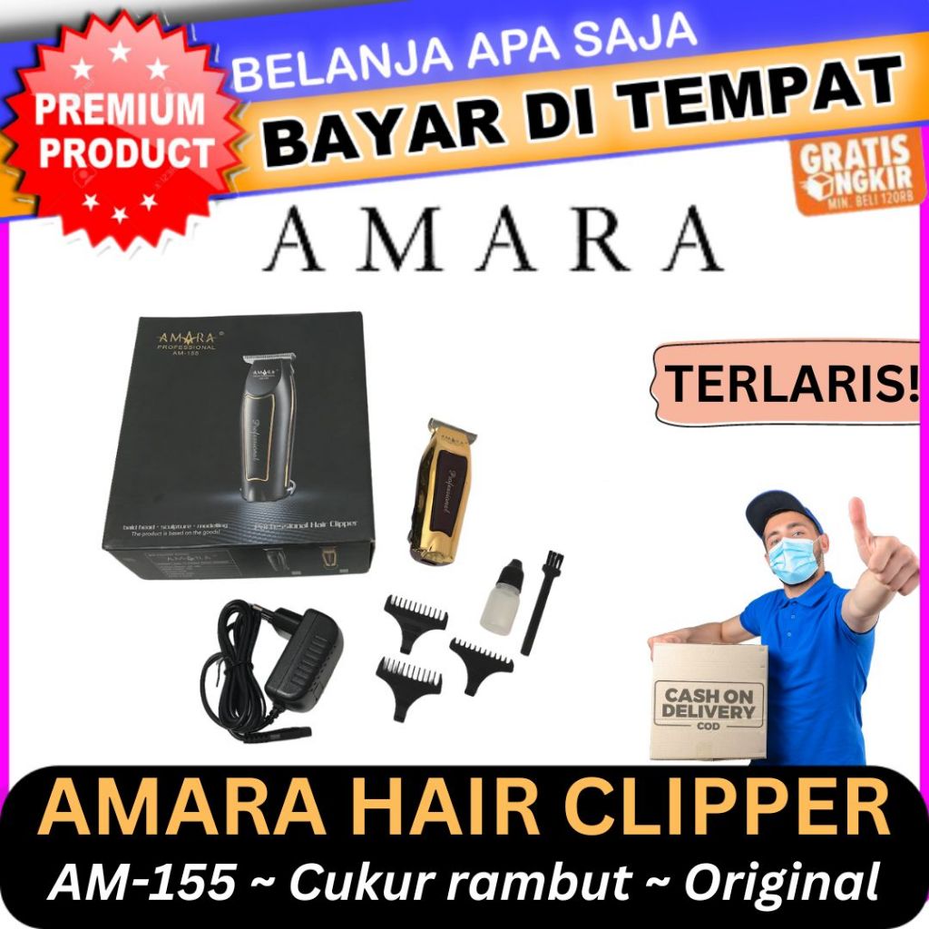 Amara Professional Hair Clipper Alat Cukur Rambut AM-155 Wireless Rechargeable Recas Isi Ulang