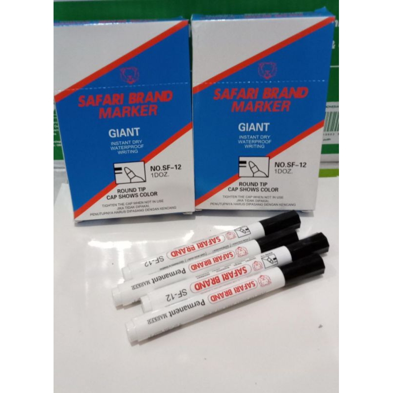 

(1pak) Spidol Permanen Safari brand marker SF-12 / spidol Giant hitam/permanen marker instan dry waterproof writing