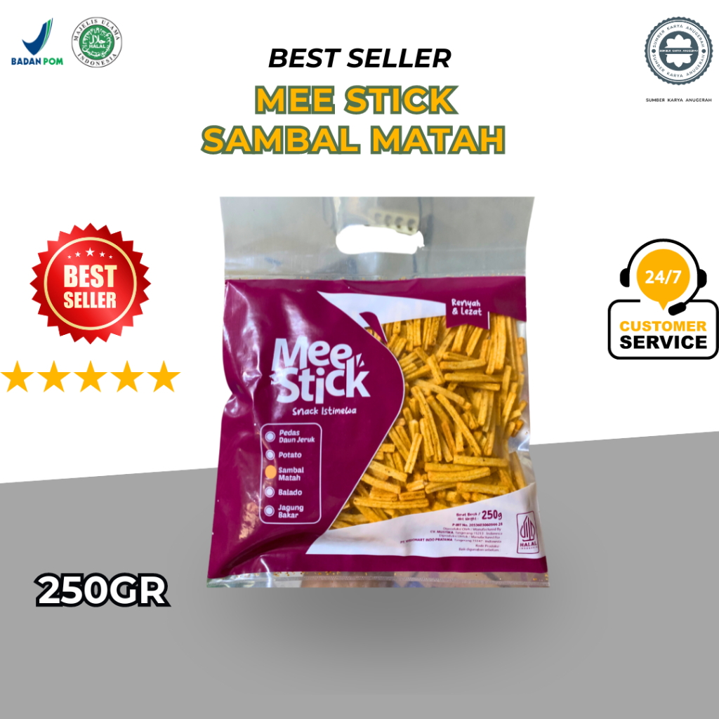 Mee Stick Mee Stick Sambal Matah 250gr | Halal Bersertifikat | Makanan Ringan Cemilan