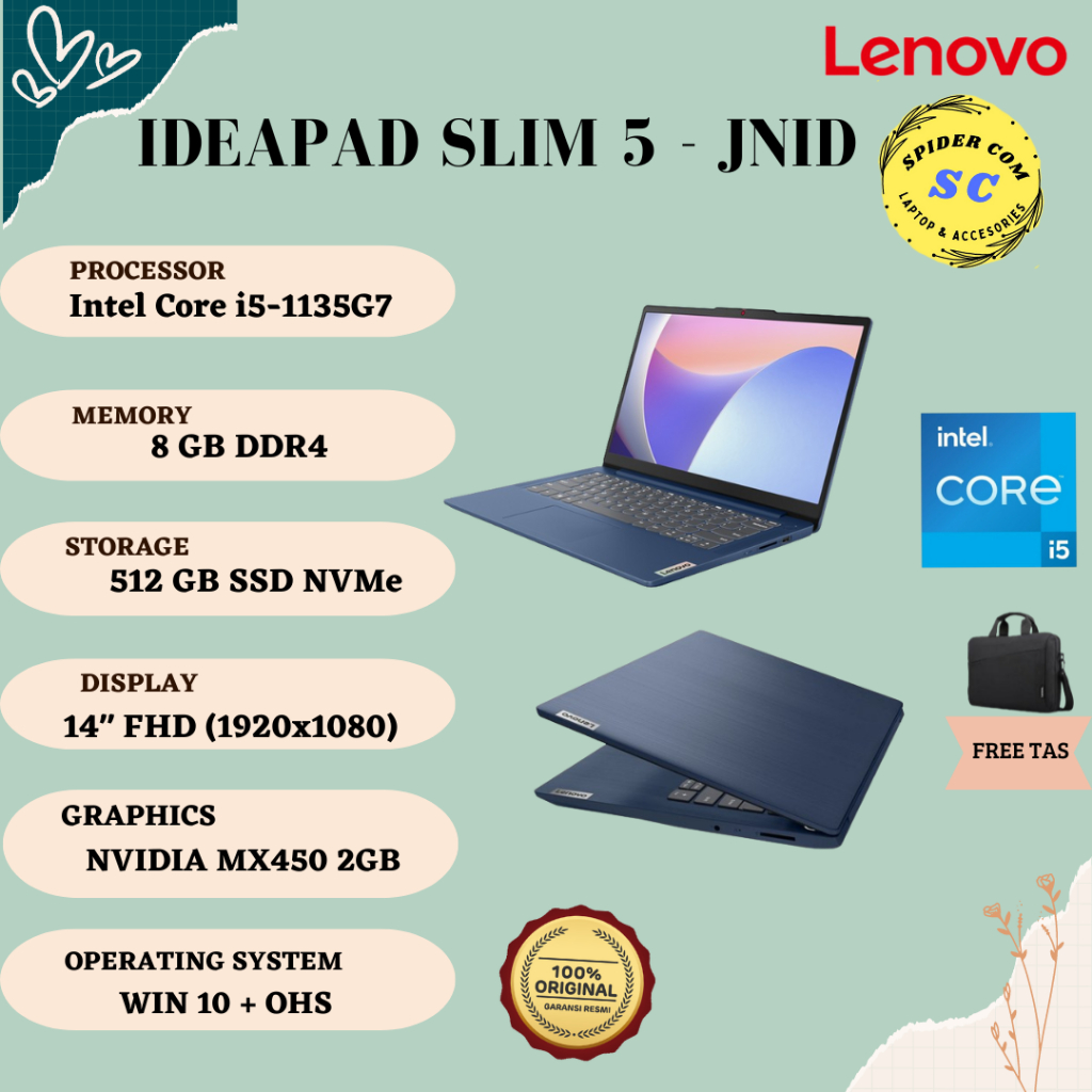 LENOVO IDEAPAD SLIM 5 - JNID | I5-1135G7/8GB/SSD 512GB/14,1' FHD IPS/NVIDIA MX450/WIN 10 + OHS - BL 