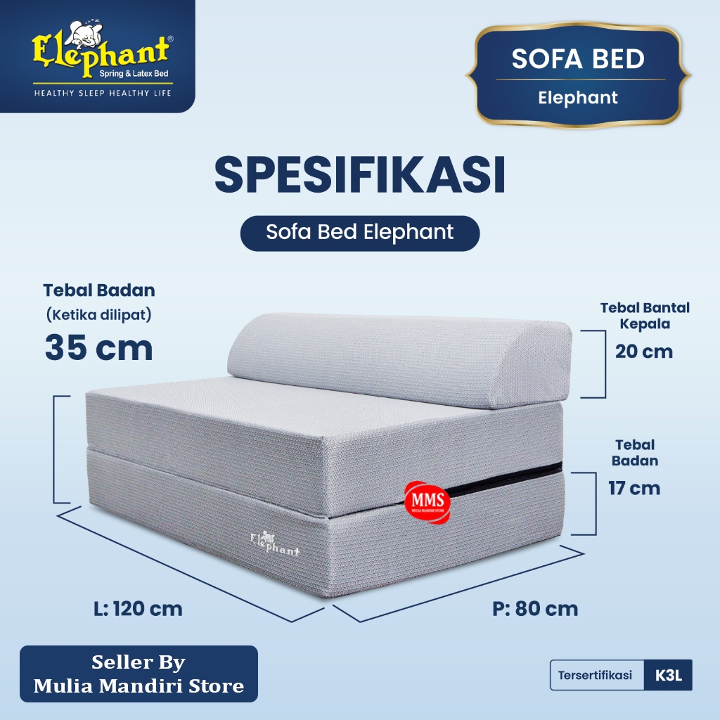 Elephant Kasur Lantai Lipat Trifold Sofabed / Sofa Bed Kasur / Sofa Tidur Lipat