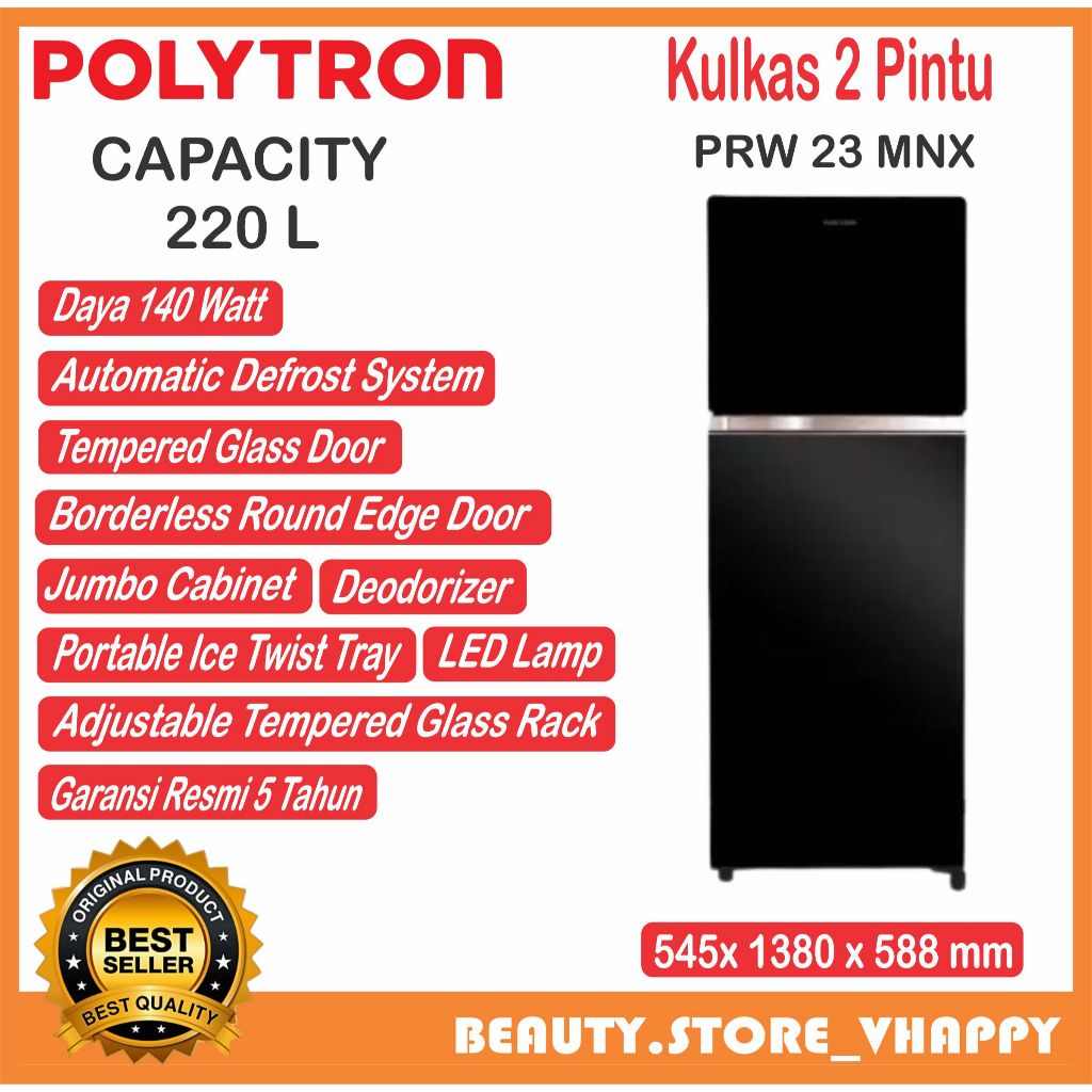 kulkas polytron 2 pintu 220 liter PRW 23 MNX garansi resmi Khusus Bandung dan Luar Bandung