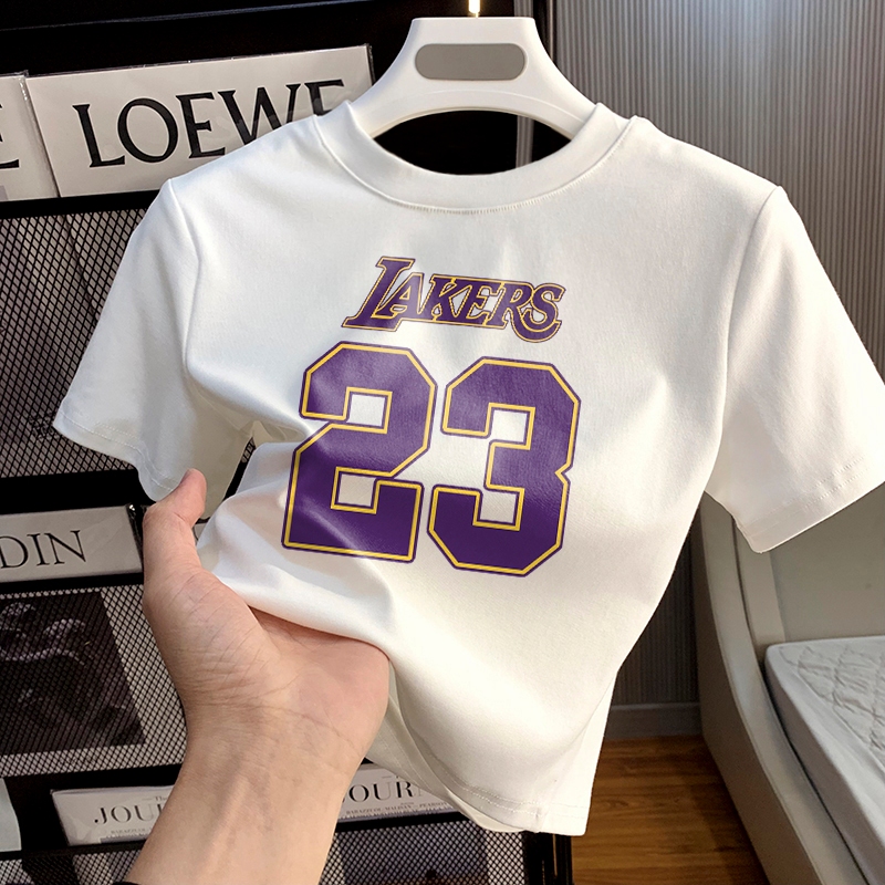 Misco T-shirt Crop Top Lengan Pendek Kaos Wanita Crop Top Korea Lakers No. 23 Kaos Crop Wanita Kekin