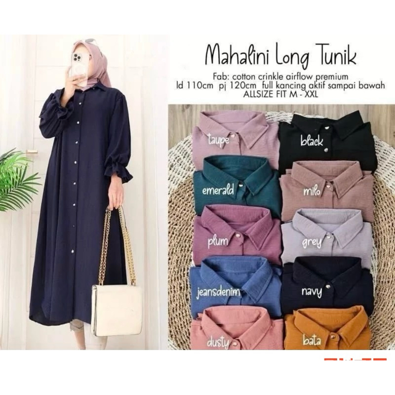 Mahalini Long Tunik Wanita Crinkle