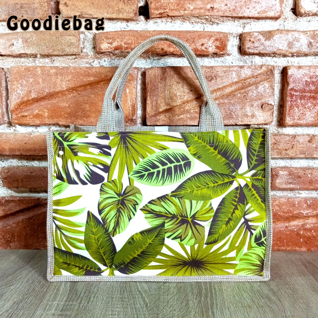 TAS GONI DAUN HIJAU BAHAN GONI UKURAN BESAR - TOTE BAG GONI / TAS WANITA / TOTE BAG
