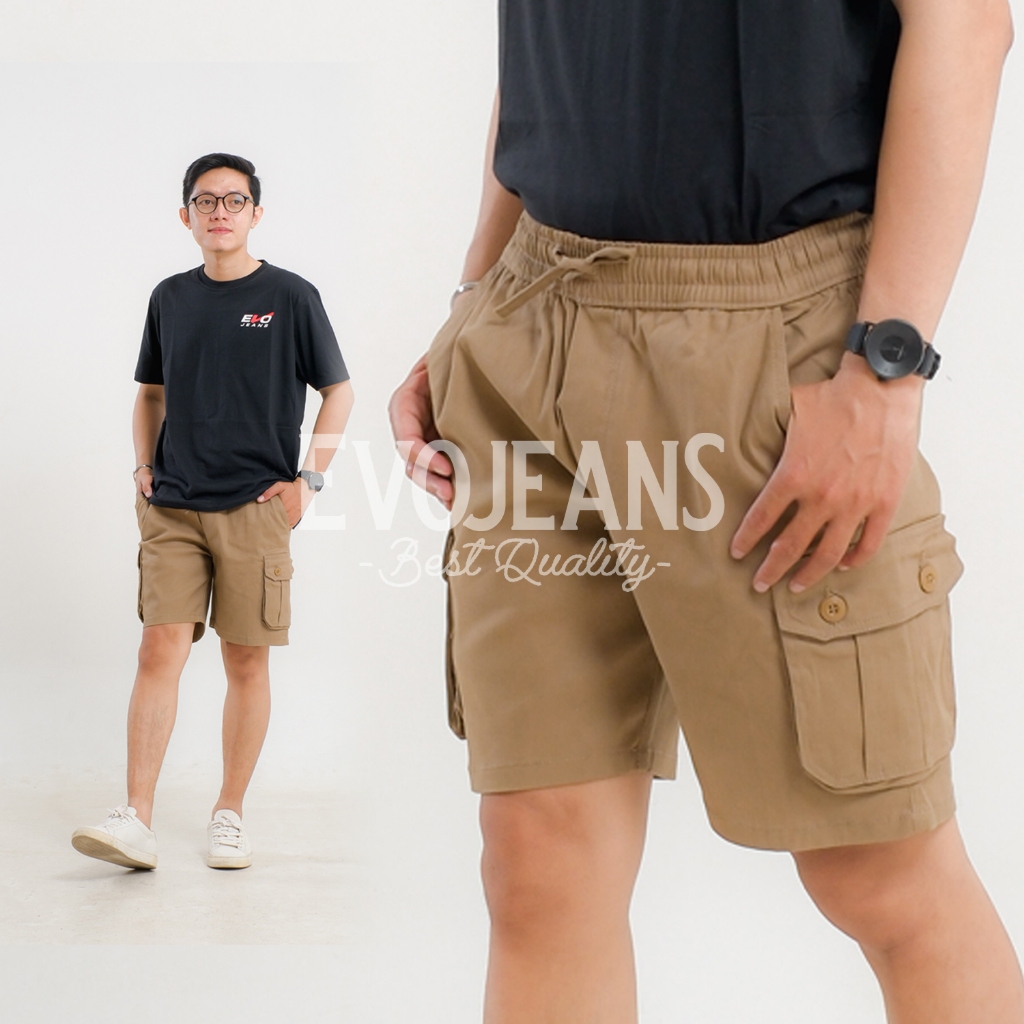 Celana Pendek Cargo Chinos Pria Pinggang Karet Boardshort - Evo jeans