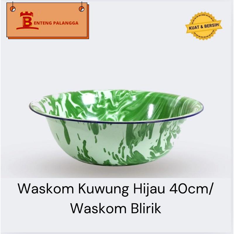 Waskom/Baskom Kuwung Hijau 40cm/ Waskom Blirik Enamel/ Waskom Besar Serbaguna/ Baskom Lurik Jadul