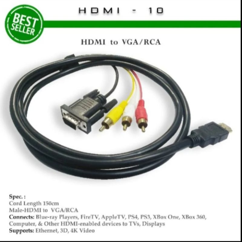 Kabel HDMI to VGA & RCA 1,5m / input HDMI, output VGA atau RCA