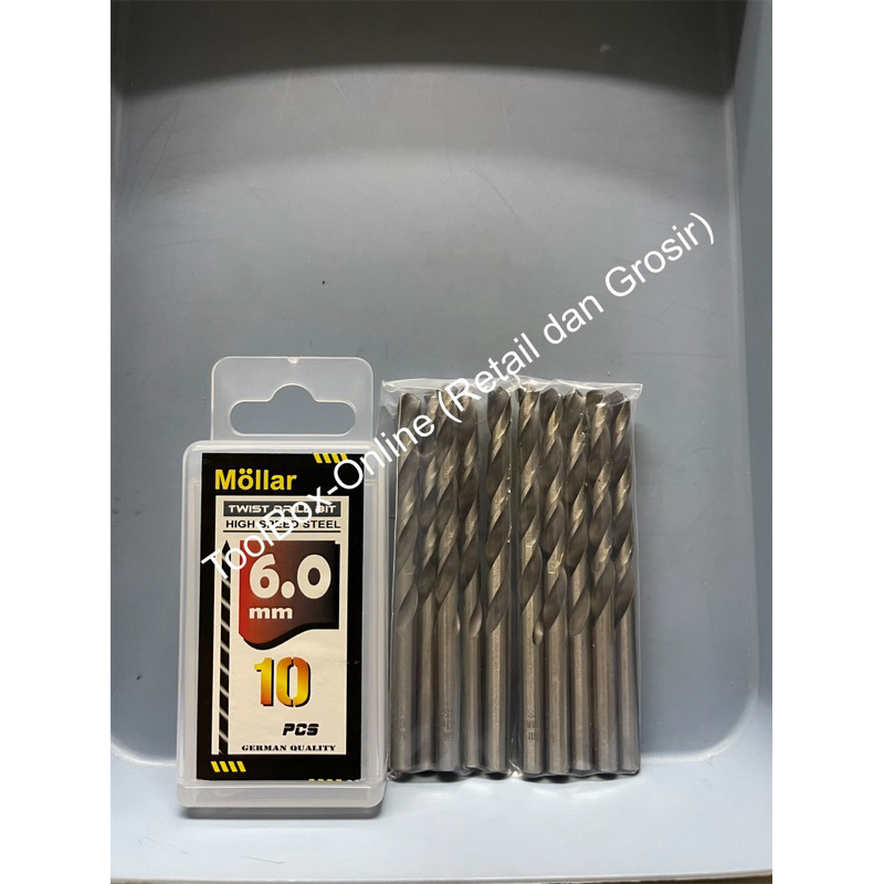 (MIN 2) 1 Kotak (10Pcs) Mata Bor Besi HSS MOLLAR 6 mm