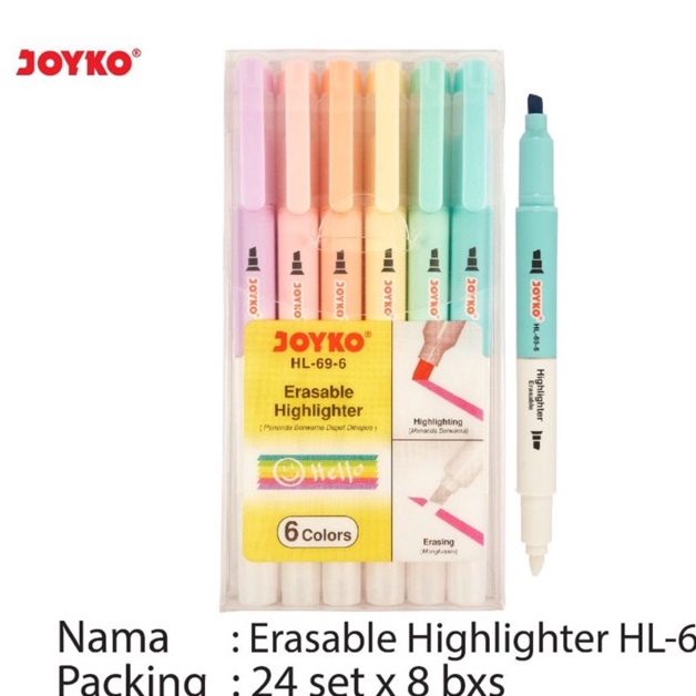 

KODE U22Q HL 69 6 Erasable Highlighter Penanda berwarna bisa dihapus Hl696 HL69 6 Joyko