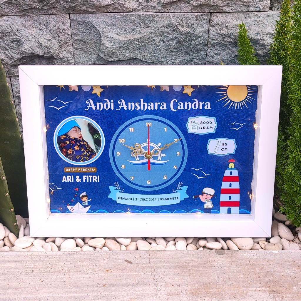 Biodata Bayi Aesthetic Kelahiran Bayi Jam Biodata Frame 3D Hadiah Biodata Nama Bayi Newborn Custom