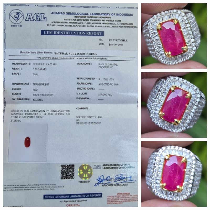 Natural Red Ruby Burma Myanmar Sertifikat 3.20 crt