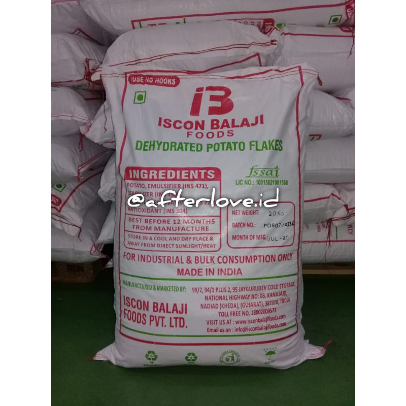 

Tepung Kentang Potato Flakes KASAR Iscon Balaji India 1sak / 20kg Halal Murah Berkualitas Khusus Pengiriman Kargo