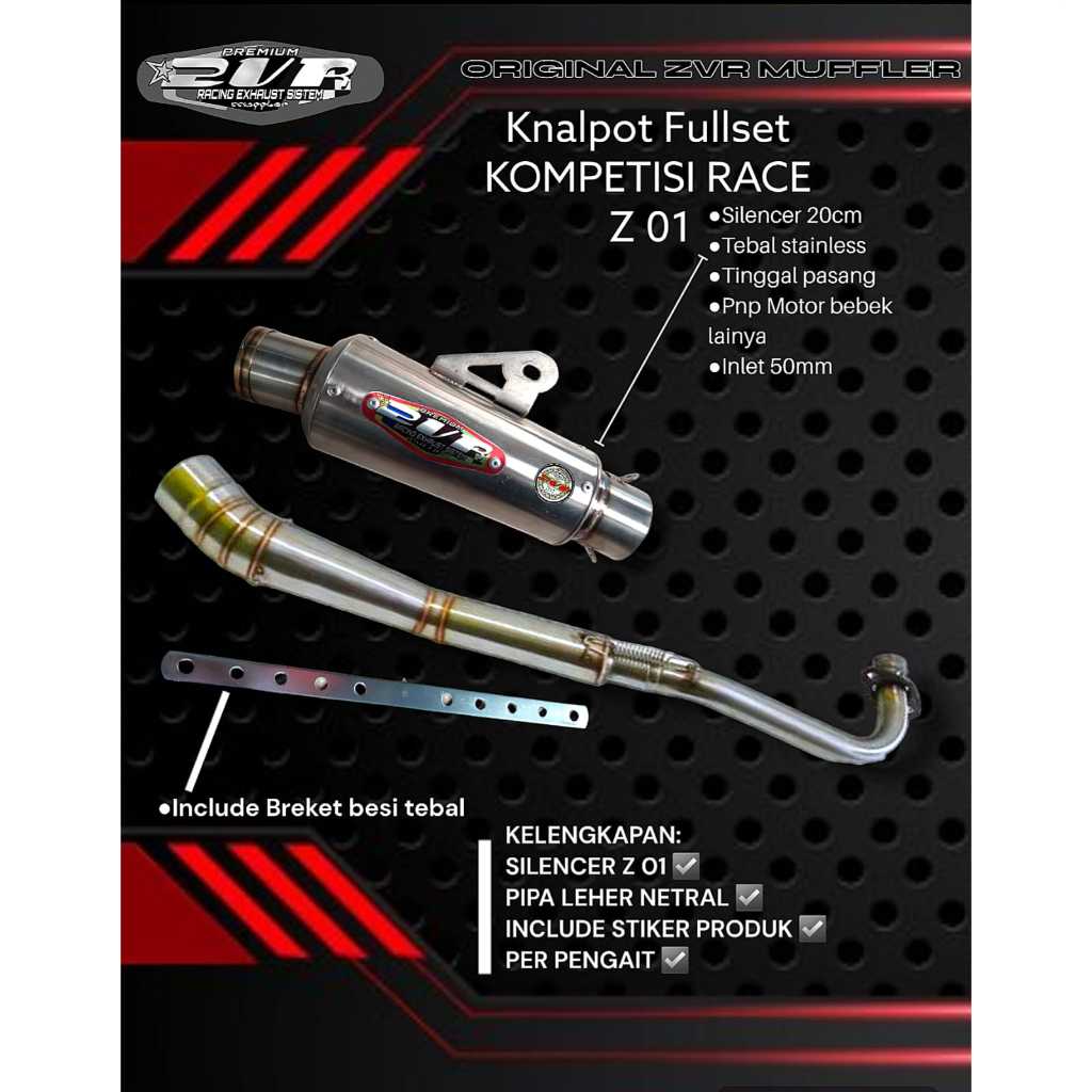 KNALPOT Z 01 KOMPETISI RACE ZVR FULLSET PNP Supra x125 Vega Smash Jupiter Astrea