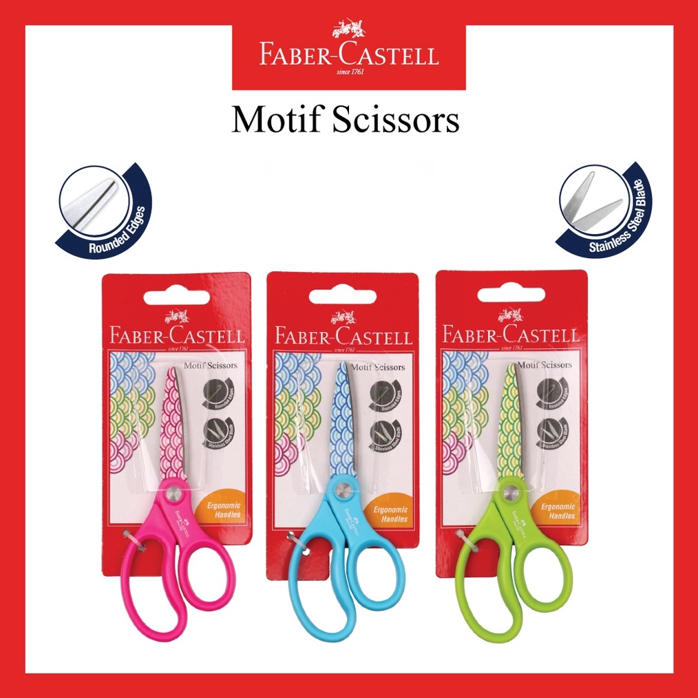 

KODE P29R Gunting Motif Scissor Faber Castell Stainless Steel 3 Warna Motif Scissors