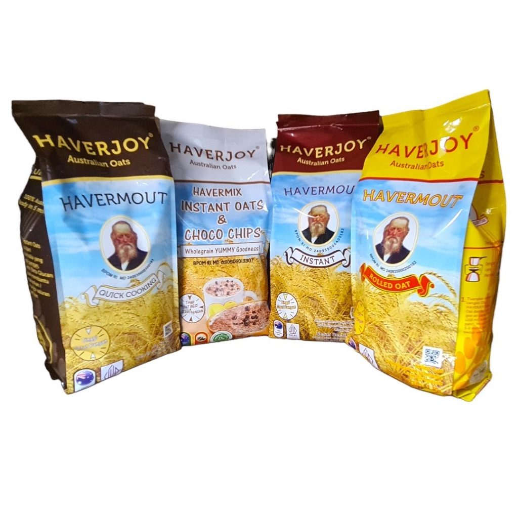 

Instant Rolled Quick Cooking Havermix Barley Choco chip Oat Oatmeal Gandum halal Haverjoy 1Kg
