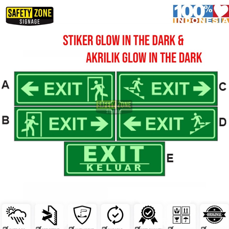 

KODE E3D Sign AKRILIK glow in the dark Exit Tanda Keluar
