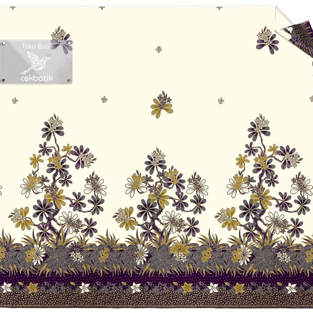 kain batik - Motif Bunga Manis V64 Warna Dasar White Cream (Soft) Ungu