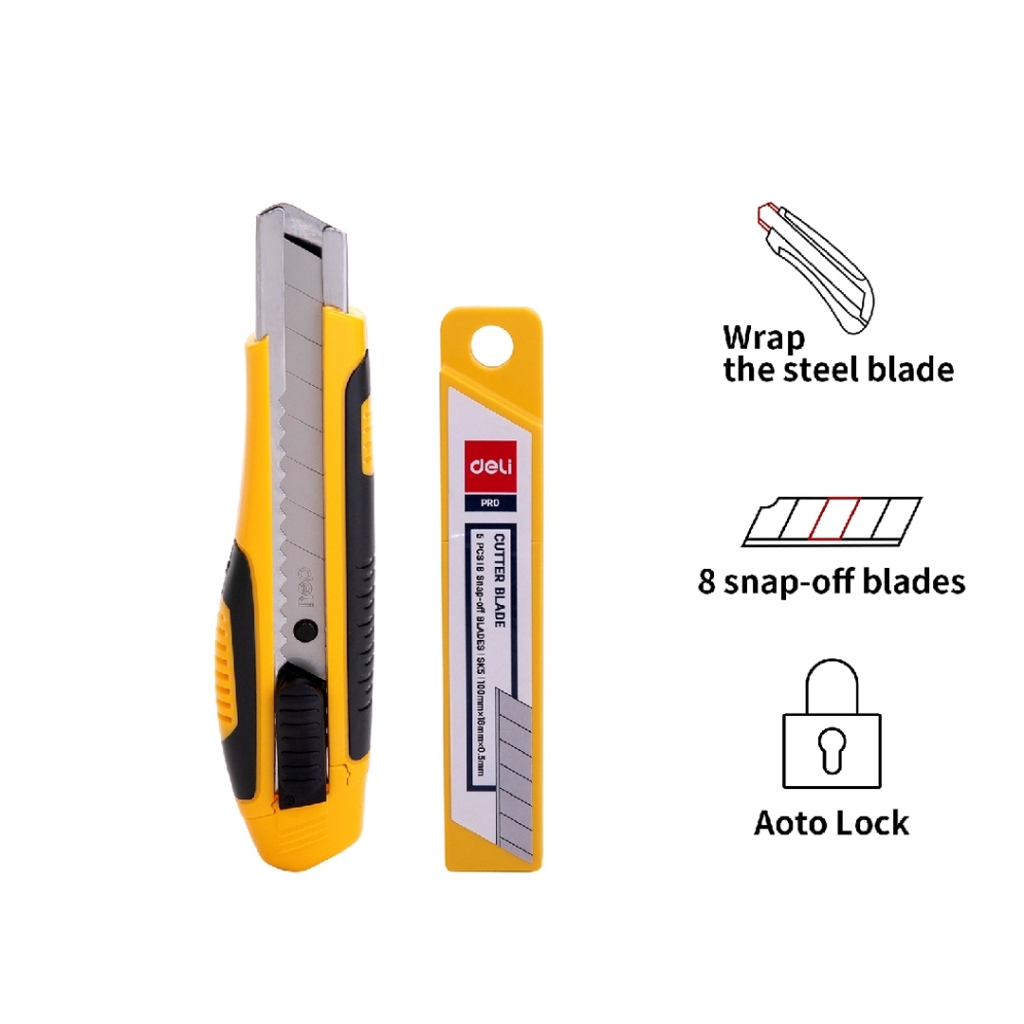 

Cutter SK5 2068 DELI / Set Cutter + Refill / Cutter dengan Pisau Baja SK5 / Cutter Sistem Kunci Otomatis