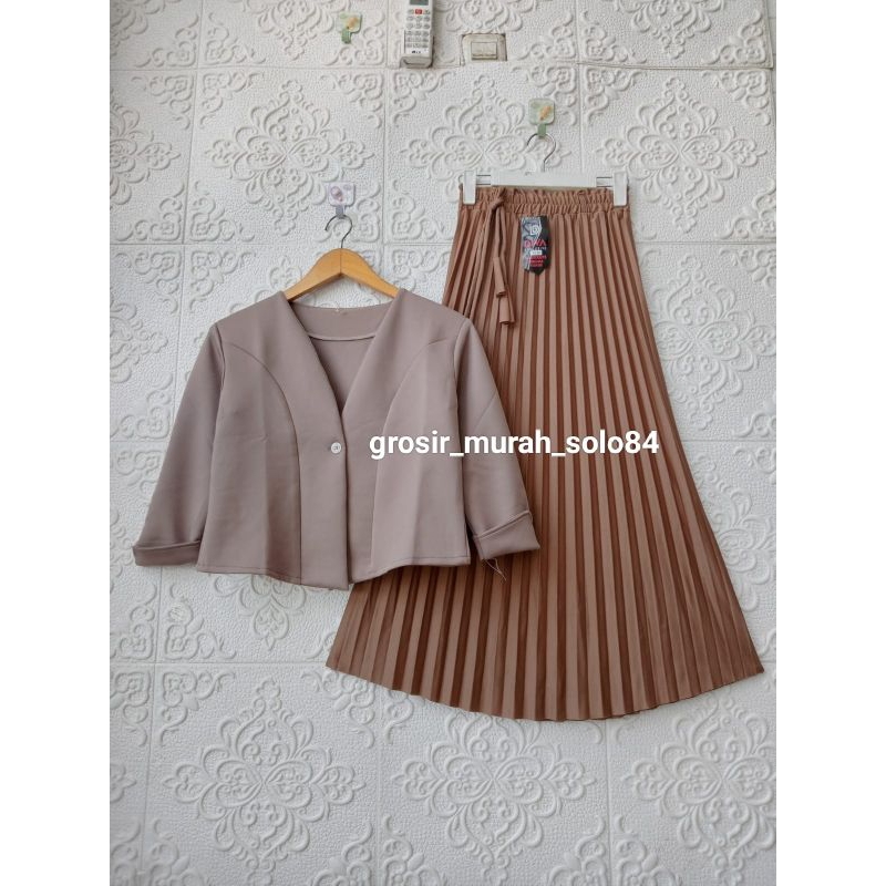 Setelan Anak Sheirin Atasan Blazer Scuba + Rok Plisket Mayung Premium