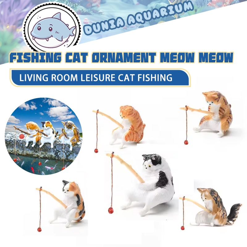 Ornamen Kucing Memancing Dekorasi Aquarium Kartun Memancing Kucing Ornamen