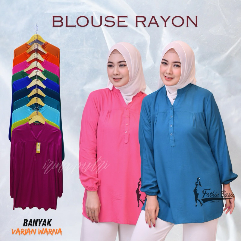Blouse Fathin basic Atasan jumbo big size Blouse Kemeja Polos teracota fuchsia pink magenta hijau bo