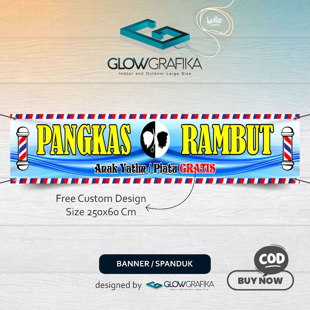 Cetak Spanduk  Banner Pangkas Rambut Biru Keren