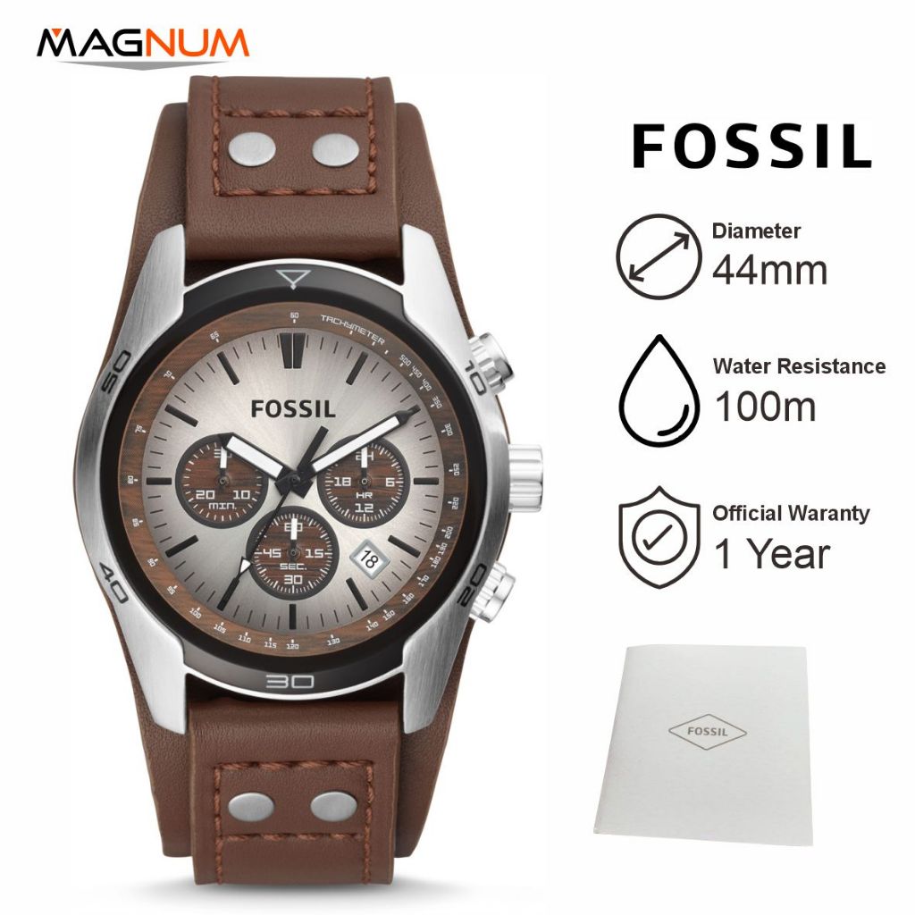 Jam Tangan Pria Fossil CH2565 Coachman Chronograph Silver Dial Brown Leather Strap