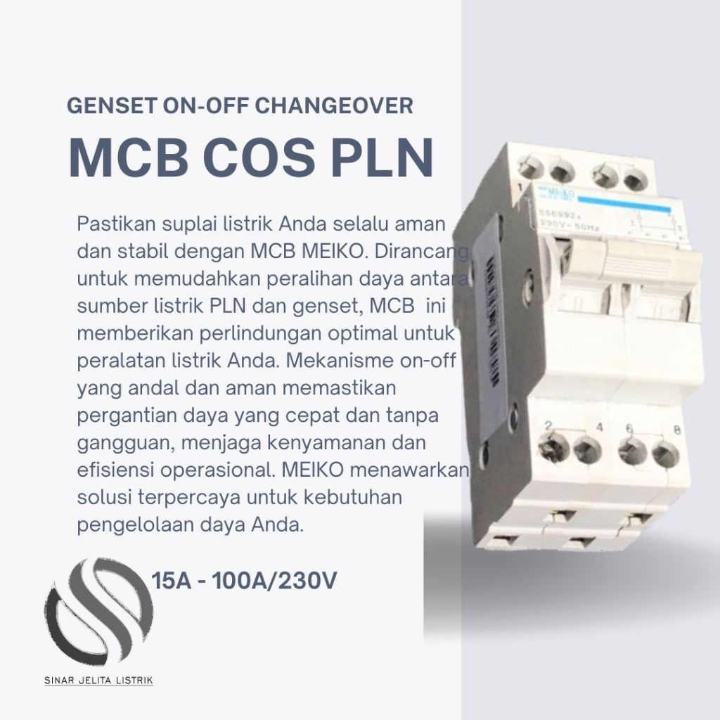 MCB COS PLN Murah Bukittinggi | Genset On-Off Changeover | MEIKO MCB 15A-100A 230V