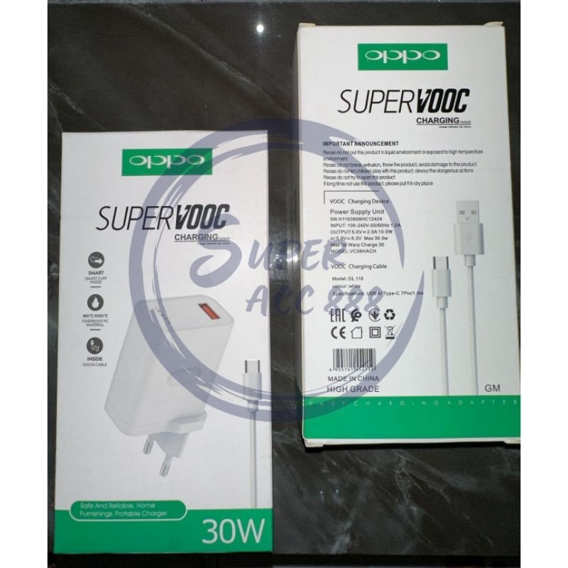 Charger Original Oppo 30w Support Vooc Type c (RENO4 / RENO4F/RENO3)