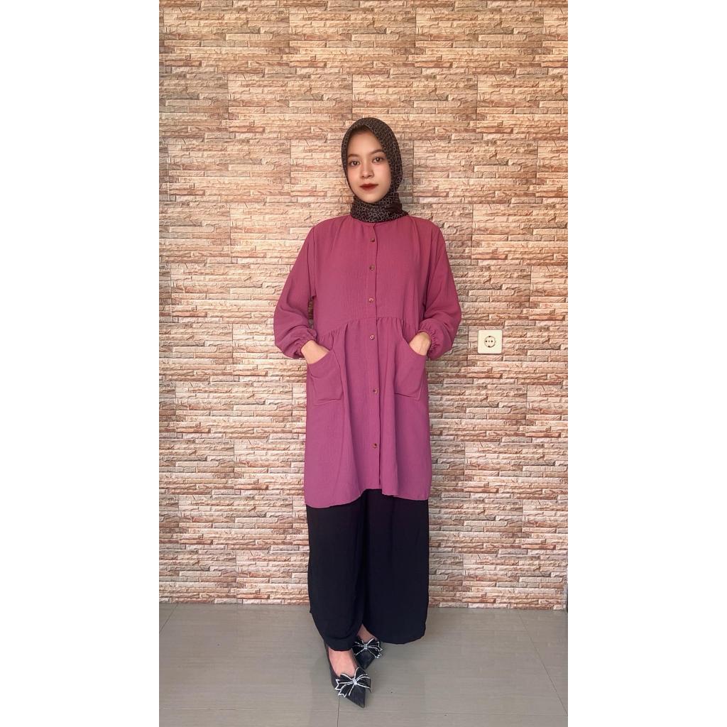 Laysa Tunik - Tunik Cringkel Premium Atasan Wanita Model Saku All Size