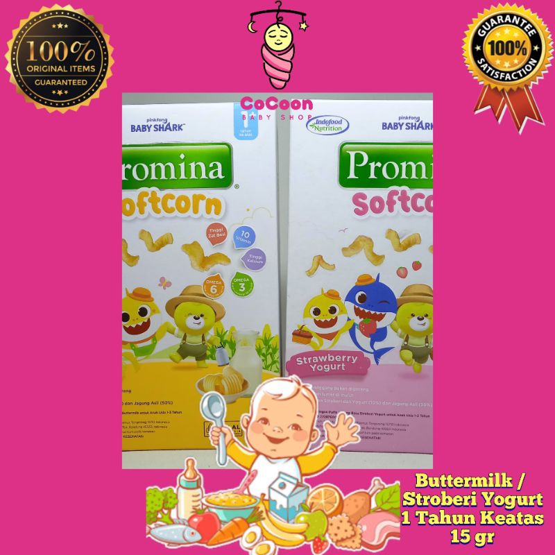 Snack Camilan Bayi 1 Tahun Keatas Promina Softcorn Soft Corn Buttermilk / Strawberry Yogurt 15 gr