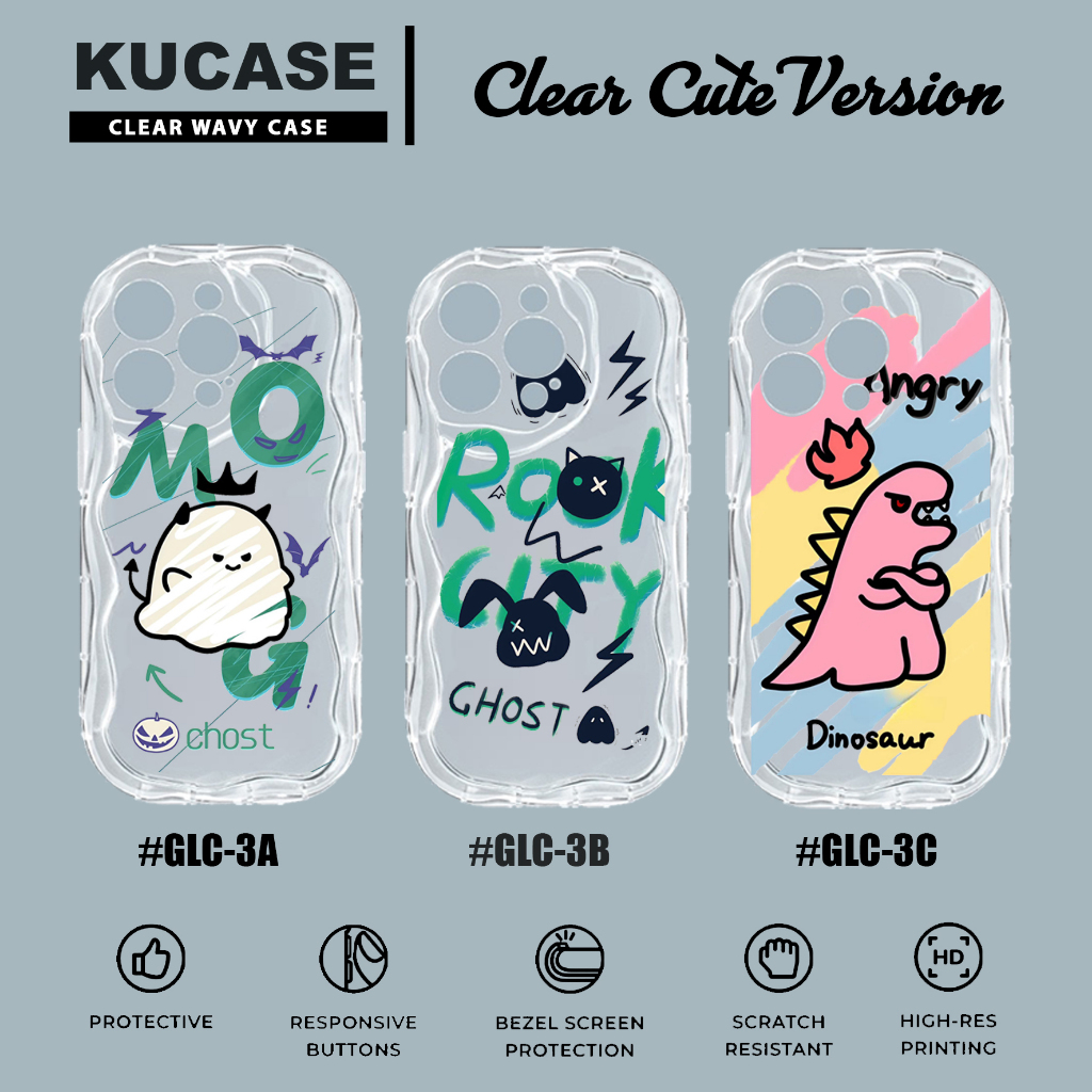Softcase Silikon Gambar motif GLC-3 Clear Bening Melting Wavy Case Redmi Note 8 Redmi Note 8 Pro Red