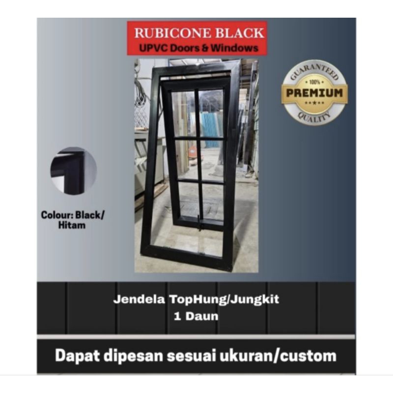 Jendela UPVC Black Single Tophung/Jungkit + Ornament 