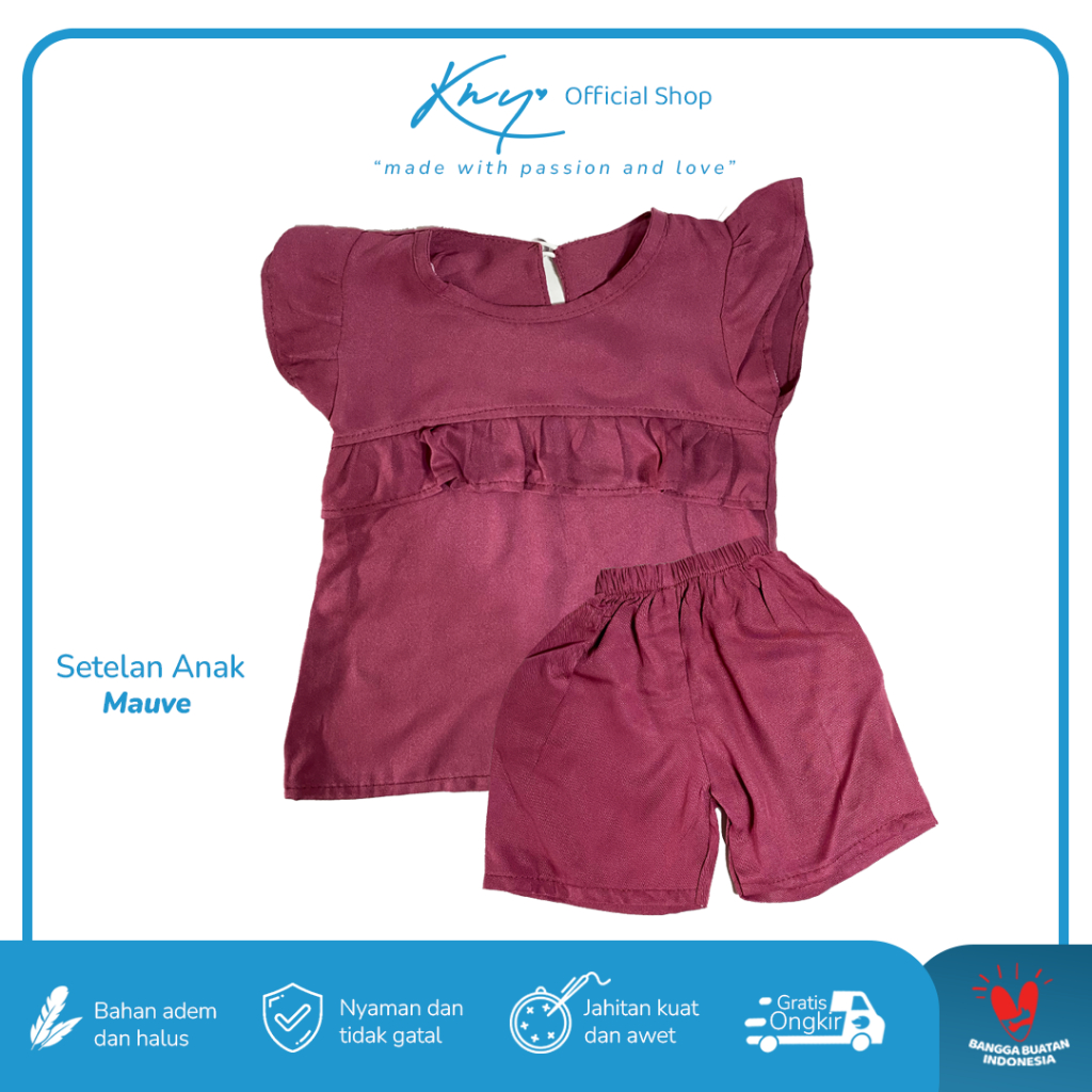 KNY - Baju Anak Perempuan Setelan One Set Pendek Adem Awet - Mauve (Untuk Anak Usia 1 - 5 Tahun)