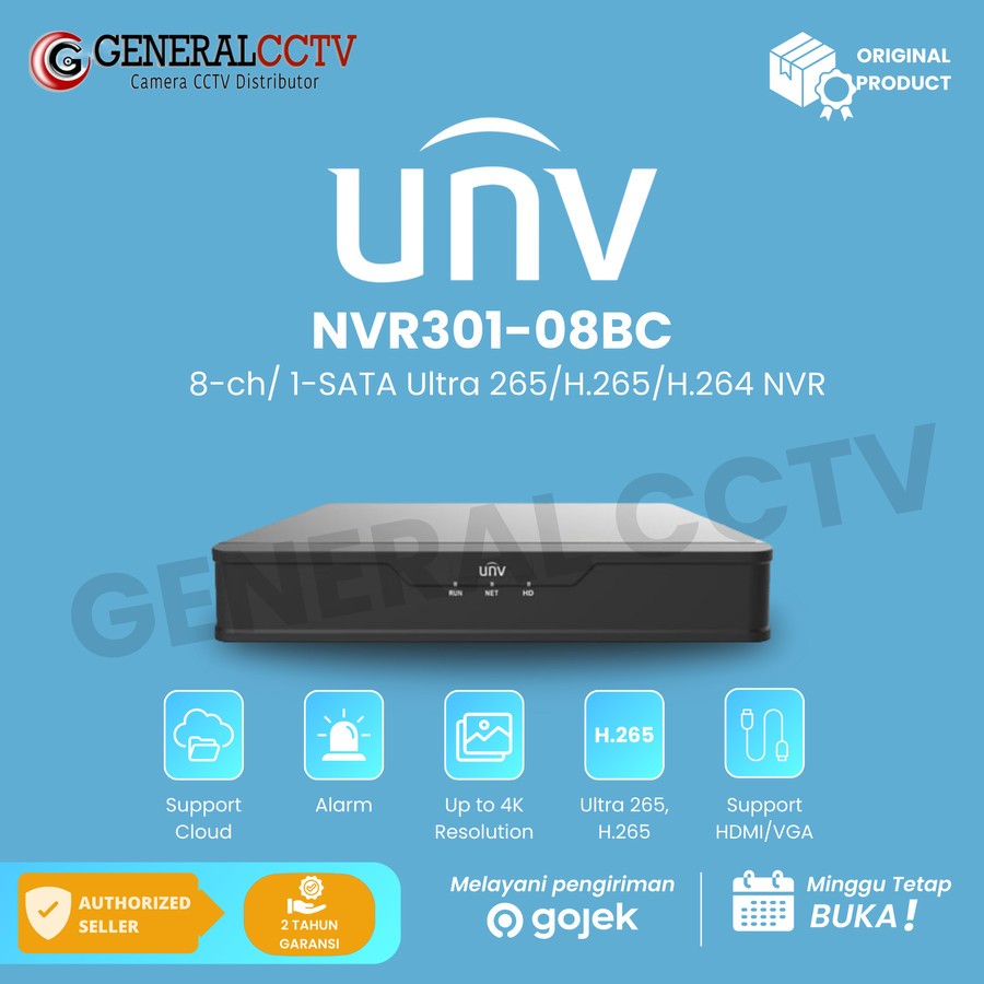 Uniview NVR301-08BC 8-ch Ultra 265/H.265/H.264 NVR Garansi Resmi