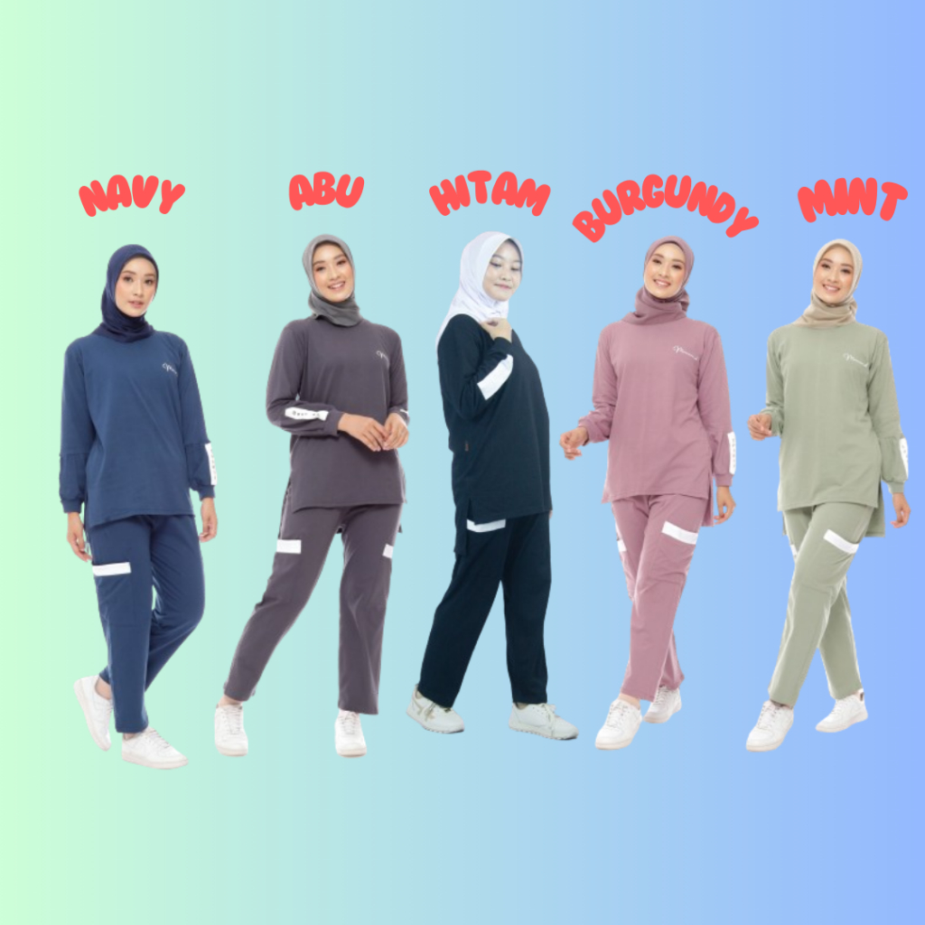 Setelan Set Baju Kaos Olahraga Wanita Muslim Senam Aerobic Sepeda Gowes Jumbo