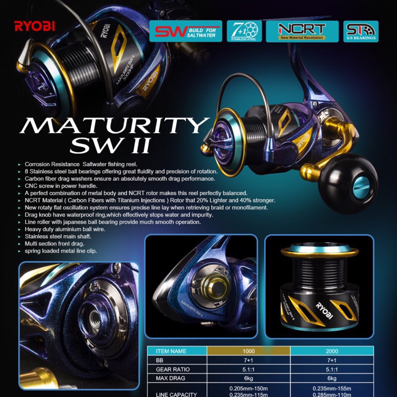 Reel Ryobi Maturity SW II Power Handle 1000 2000 3000 4000 6000 8000