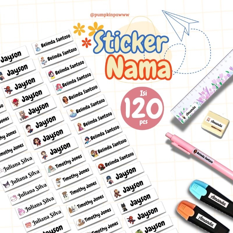 

(120pcs)Sticker Label Nama Custom/Stiker Label Nama Waterproof