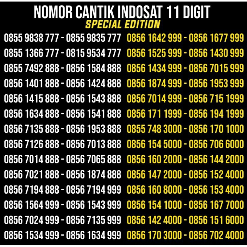 Nomor cantik Indosat 11 digit 777 888 999 000 Nomer cantik Indosat