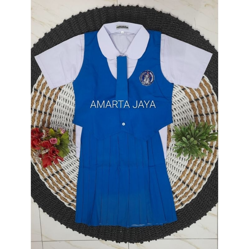 SERAGAM PAUD DAN TK PGRI SETELAN CEWEK PENDEK SERAGAM SEKOLAH WARNA BIRU PUTIH SETELAN BAJU BAHAN KA